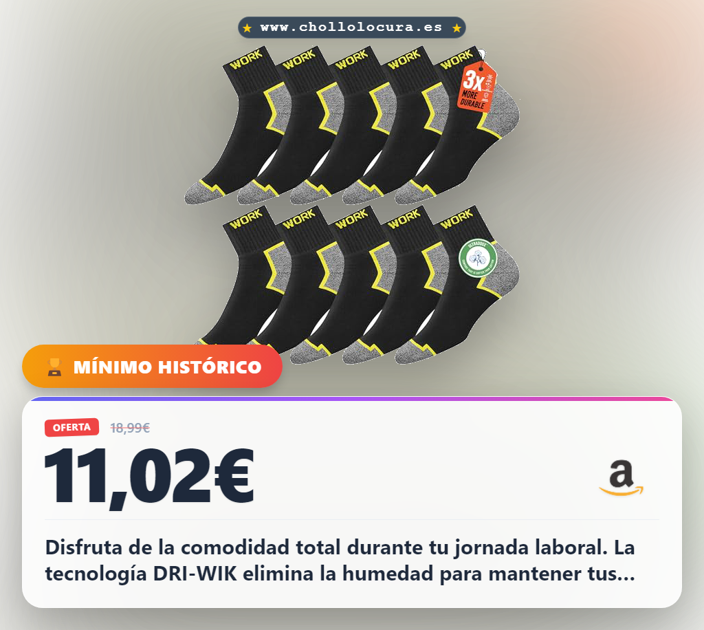 Aprovecha estos calcetines de trabajo SOXCO con tecnología DRI-WIK y refuerzo en el talón al mejor precio