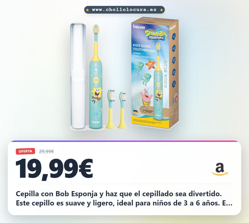 Obtén el cepillo de dientes eléctrico Beurer SC 11 Aqua Blue para niños con tecnología sónica y Bob Esponja.