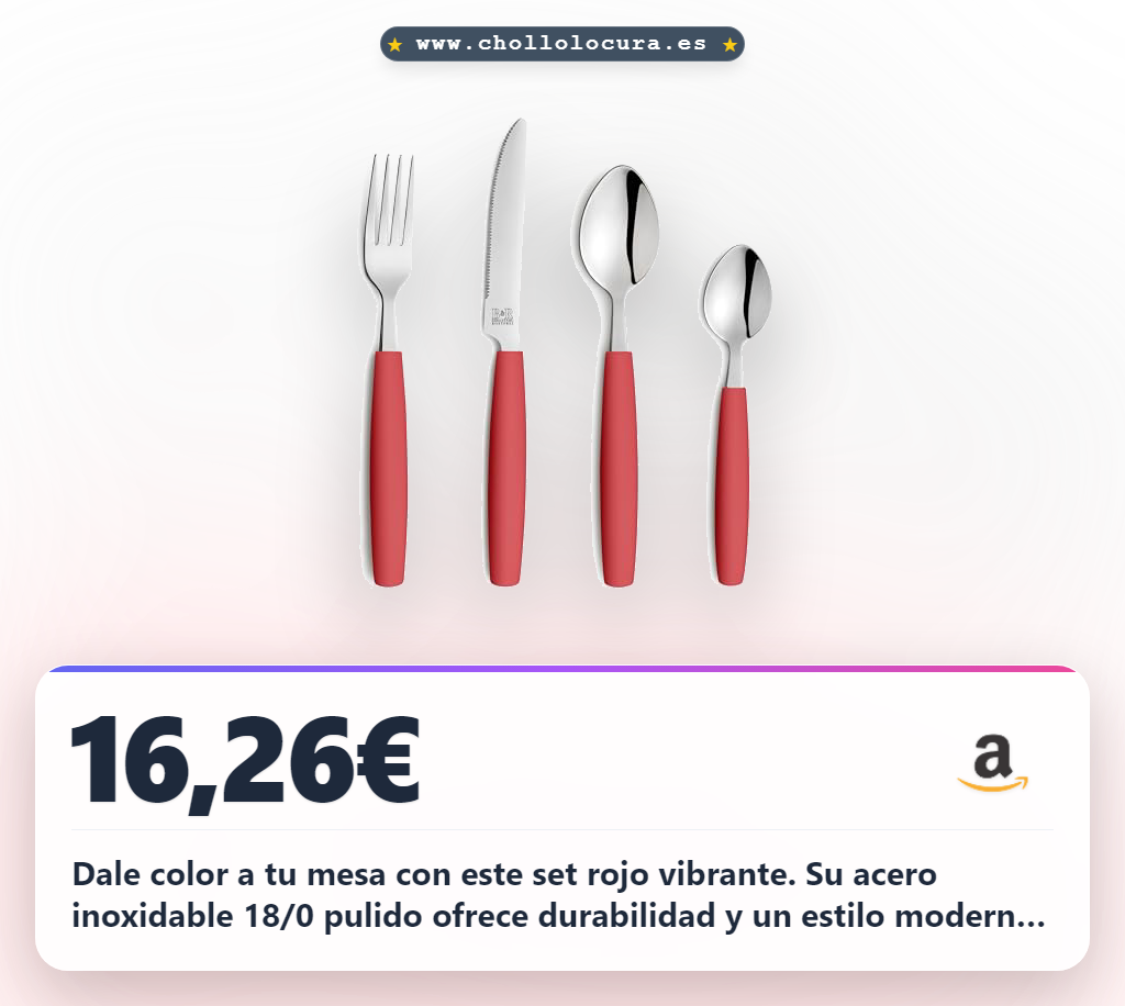 Llévate la Cubertería Amefa VALOA de 16 piezas en acero 18/0 rojo, pulido y apta para lavavajillas, ¡en oferta histórica!