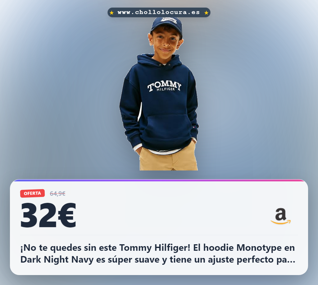 ¡No te quedes sin este Tommy Hilfiger! El hoodie Monotype en Dark Night Navy es súper suave y tiene un ajuste perfecto para el día a día. Un diseño icónico y calidad que te encantará. ¡Consigue el tuyo ahora a un precio imposible!