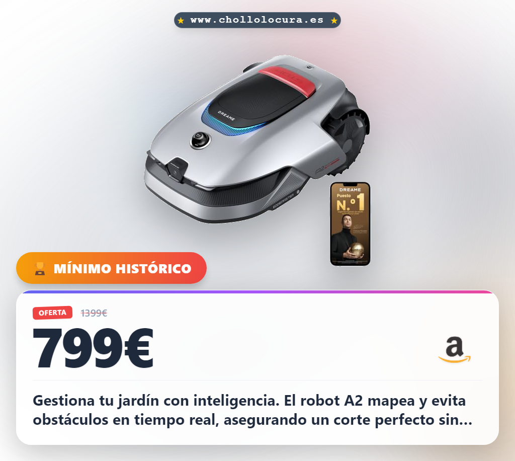Disfruta del robot cortacésped DREAME A2 con mapeo 3D y evasión de obstáculos en oferta histórica