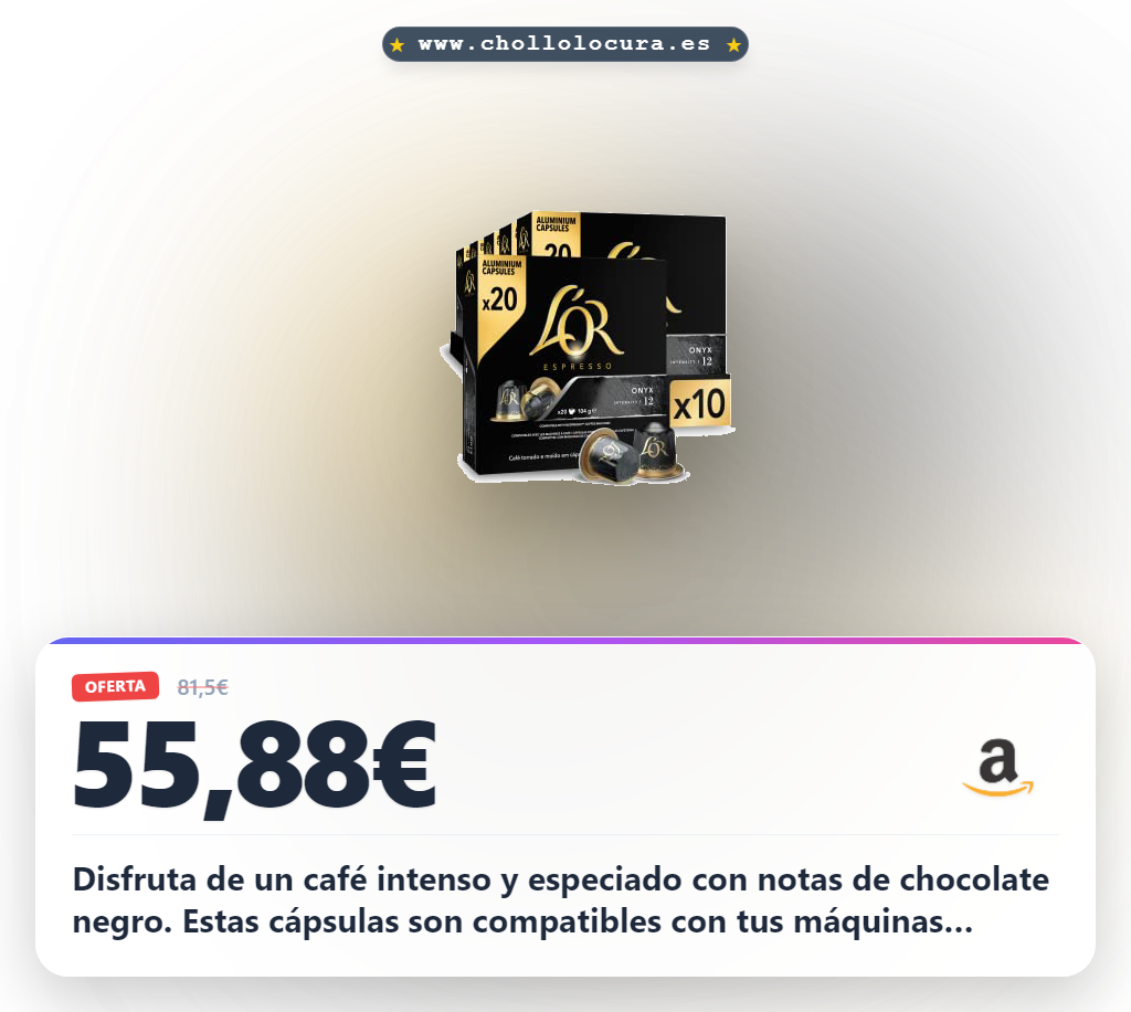 Aprovecha 200 cápsulas L'OR Espresso Onyx compatibles con Nespresso y L'OR Barista al mejor precio