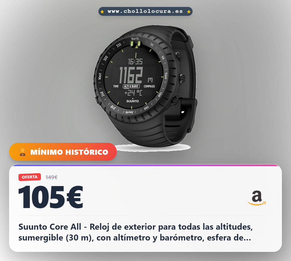 Suunto Core All - Reloj de exterior para todas las altitudes, sumergible (30 m), con altímetro y barómetro, esfera de composite, color negro profundo