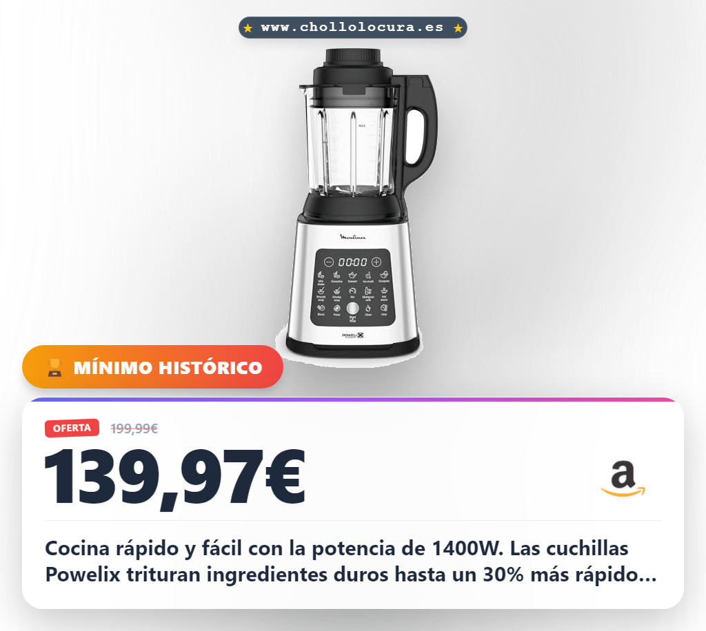 Aprovecha la batidora Moulinex 1400W con cuchillas Powelix y 300 recetas en la app al mejor precio