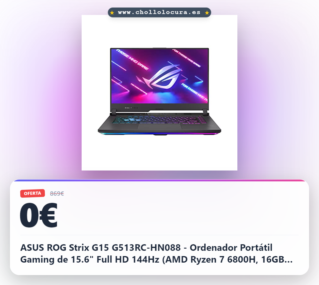 ASUS ROG Strix G15 G513RC-HN088 - Ordenador Portátil Gaming de 15.6" Full HD 144Hz (AMD Ryzen 7 6800H, 16GB RAM, 512GB SSD, RTX 3050 4GB, Sin Sistema Operativo) Gris Eclipse - Teclado QWERTY español