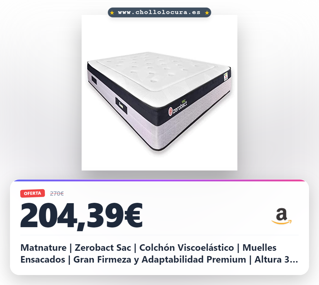 Matnature | Zerobact Sac | Colchón Viscoelástico | Muelles Ensacados | Gran Firmeza y Adaptabilidad Premium | Altura 30 cm | Antideslizante y Antibacterial (135 x 190 cm)