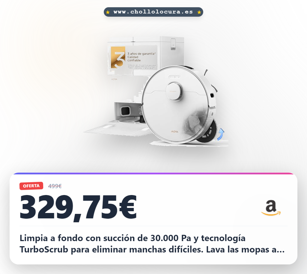 Aprovecha el robot aspirador y fregasuelos MOVA E50 Pro Ultra con succión de 30.000 Pa al mejor precio de oferta histórica en blanco.