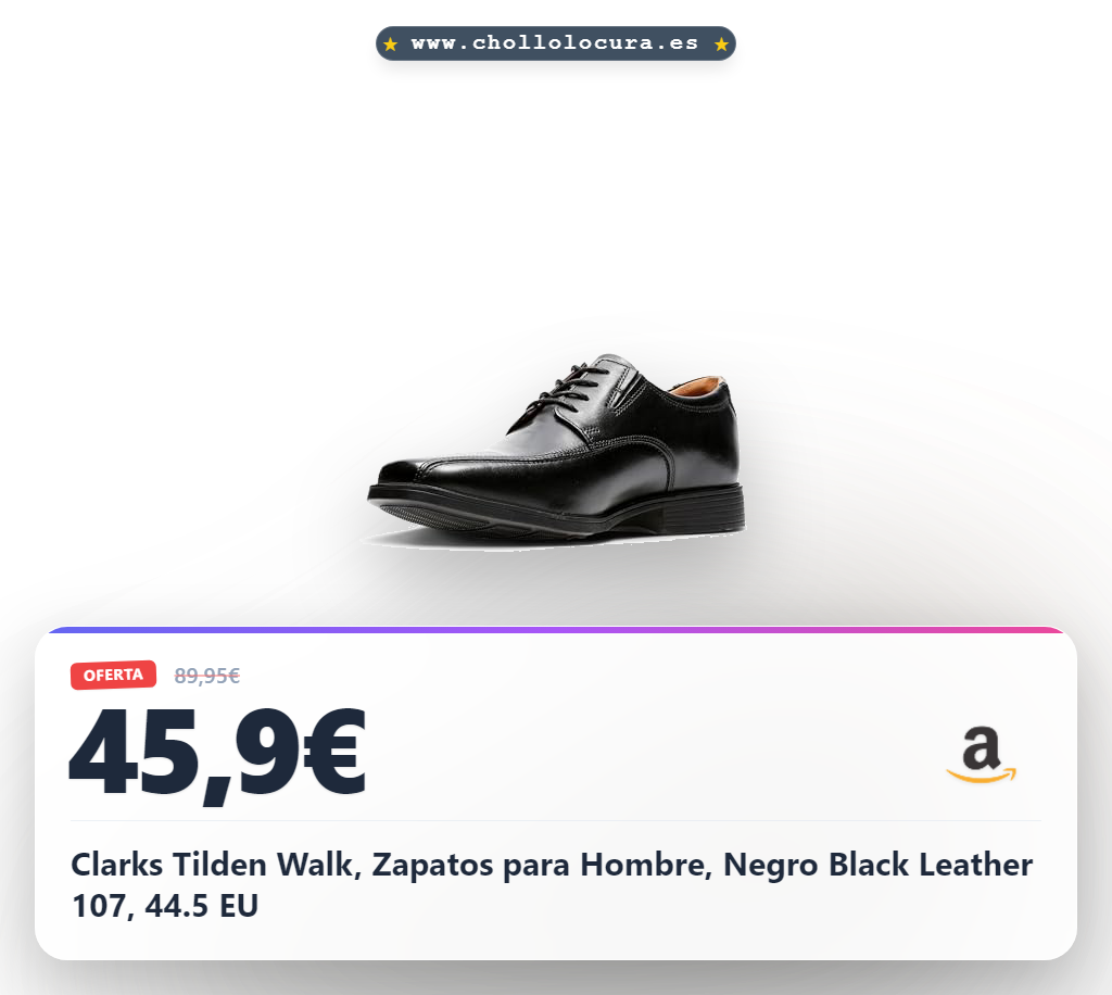 Clarks Tilden Walk, Zapatos para Hombre, Negro Black Leather 107, 44.5 EU