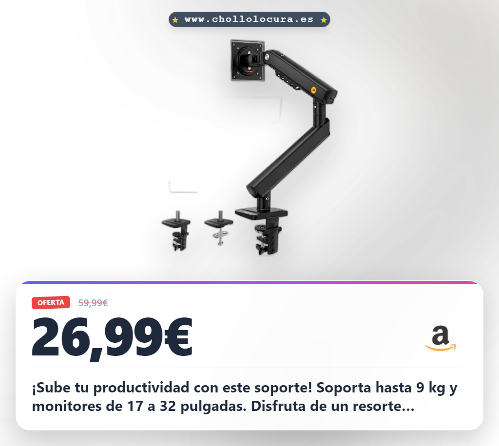 Consigue el soporte monitor ergonómico NB para 17 a 32 pulgadas. Resorte mecánico 2026 y hasta 9 kg. Ajuste suave a precio de chollo.