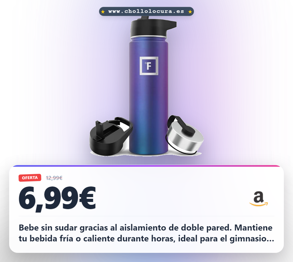 Adquiere esta botella de acero inoxidable aislada con doble pared para deporte y gimnasio a precio de chollo