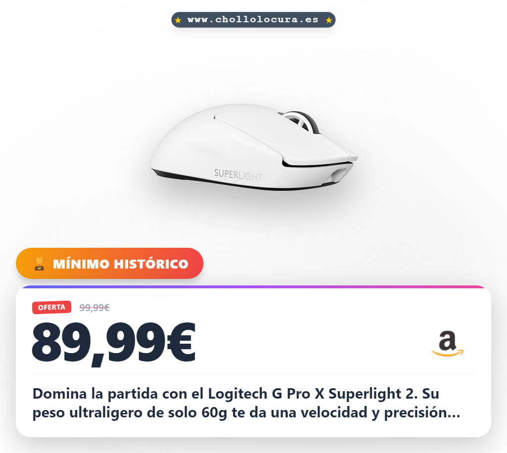 Encuentra el Logitech G Pro X Superlight 2, ratón inalámbrico gaming de 60g y 44000 dpi a precio de chollo