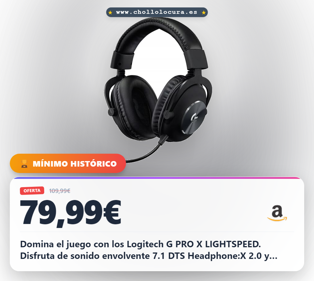 Consigue los auriculares Logitech G PRO X LIGHTSPEED con sonido 7.1 DTS Headphone:X 2.0 en oferta