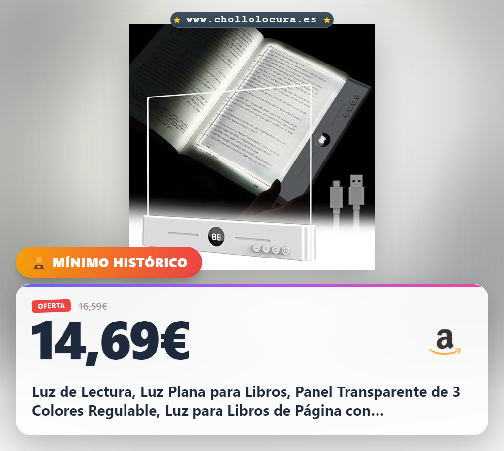 Luz de Lectura, Luz Plana para Libros, Panel Transparente de 3 Colores Regulable, Luz para Libros de Página con Temporizador, Panel de Luz LED para Libros, Luz de Lectura de Panel LED Plana para Libro