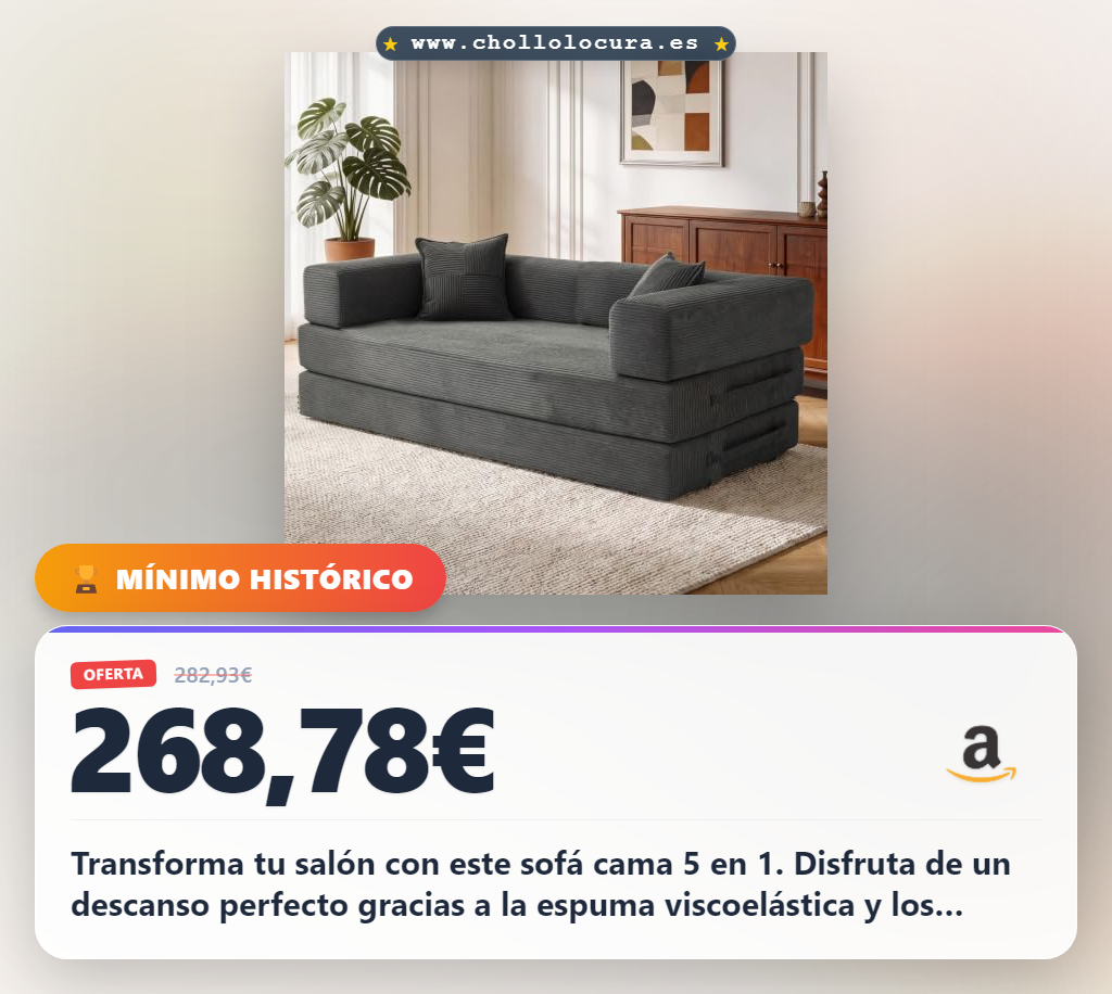 Aprovecha este sofá cama 3 plazas de 200cm con espuma y muelles. Es modular y convertible en 5 modos al mejor precio.