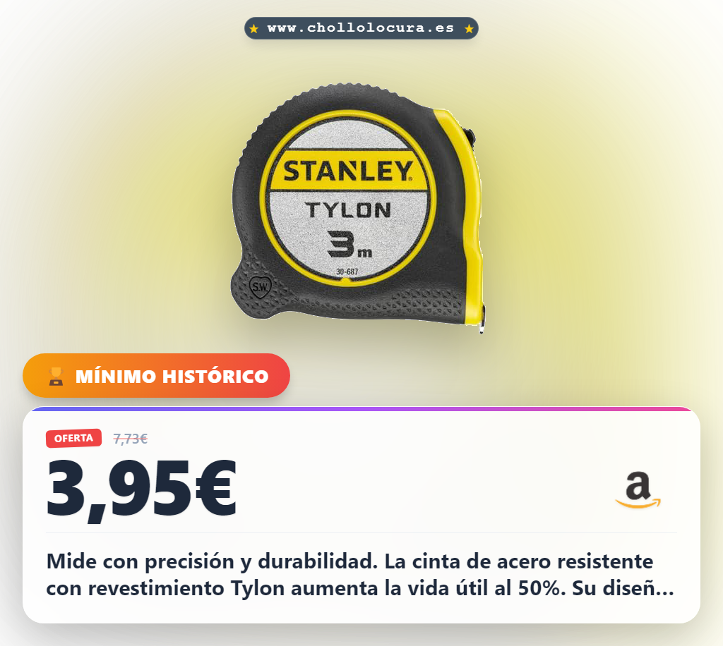 Aprovecha este Flexómetro Tylon de 3 m con cinta de acero resistente y revestimiento Tylon en oferta