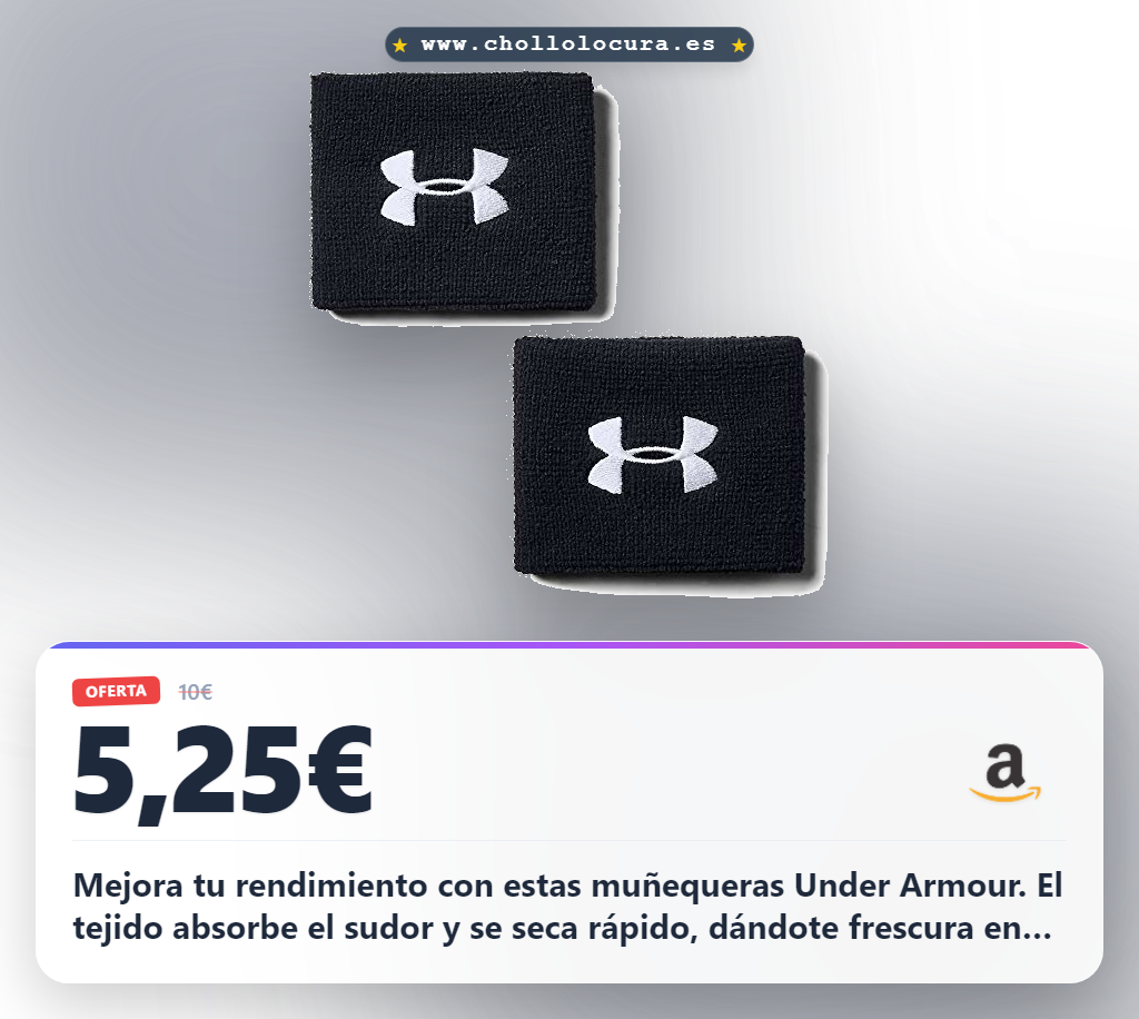 Mejora tu rendimiento con estas muñequeras Under Armour. El tejido absorbe el sudor y se seca rápido, dándote frescura en cada ejercicio. Consigue el pack de 2 con el soporte elástico que necesitas para darlo todo.