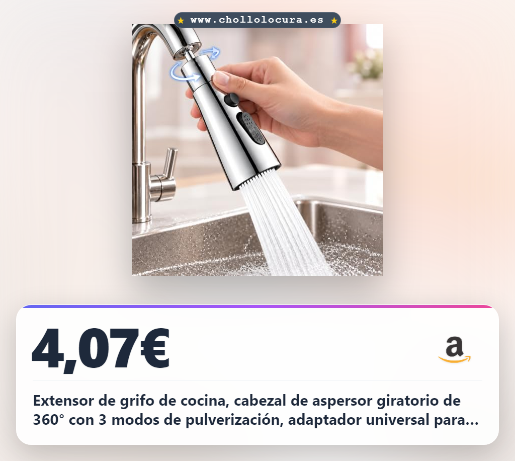 Extensor de grifo de cocina, cabezal de aspersor giratorio de 360° con 3 modos de pulverización, adaptador universal para grifos de 20 a 24 mm, pulverizador multifuncional para lavar verduras, platos