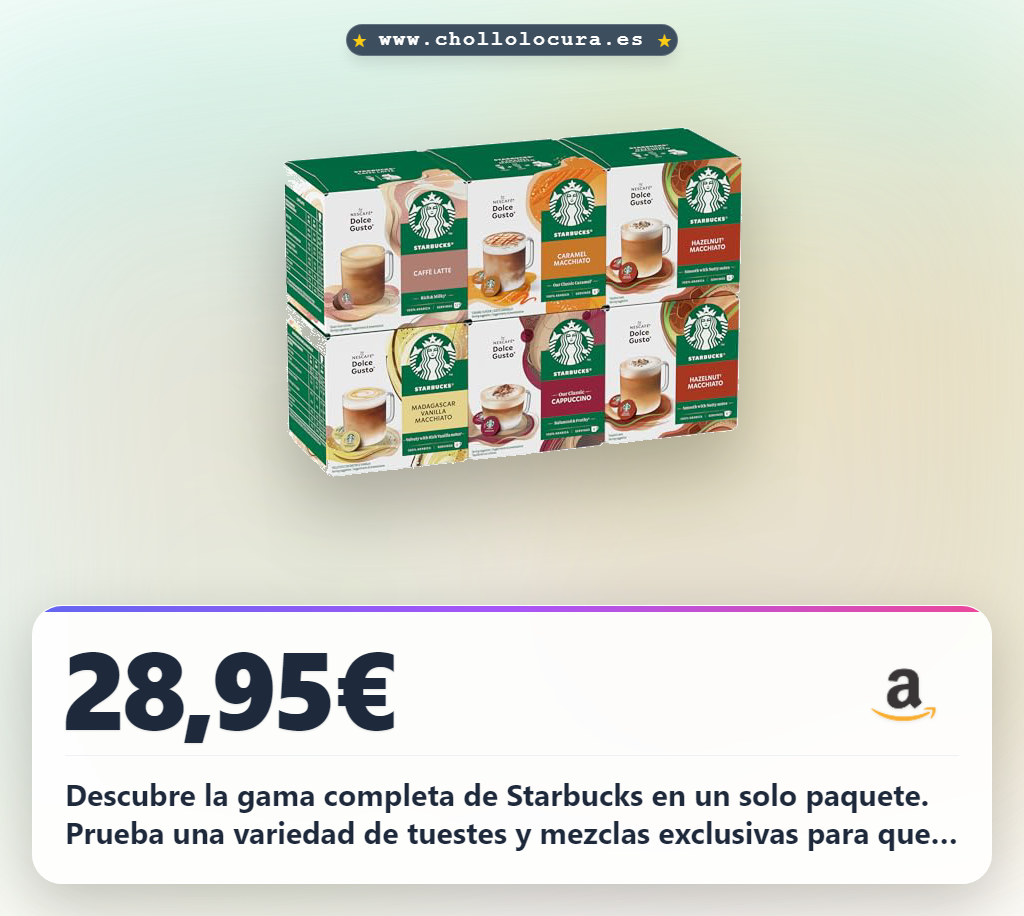 Descubre la gama completa de Starbucks en un solo paquete. Prueba una variedad de tuestes y mezclas exclusivas para que disfrutes de tu latte perfecto. La preparación es sencilla y rápida con tu máquina Dolce Gusto. Disfruta de un sabor premium y auténtico sin salir de casa.