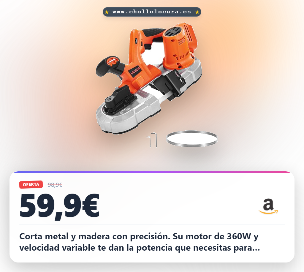 Encuentra la sierra de cinta portátil VEVOR 360W con velocidad variable para cortar metal y madera al mejor precio
