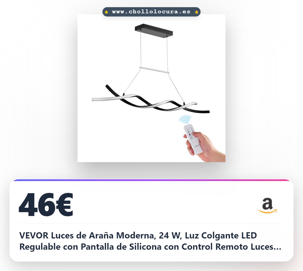 VEVOR Luces de Araña Moderna, 24 W, Luz Colgante LED Regulable con Pantalla de Silicona con Control Remoto Luces de Techo Ajustable con Brillo de Temperatura de Color 3000K-6000K para Cocina Comedor