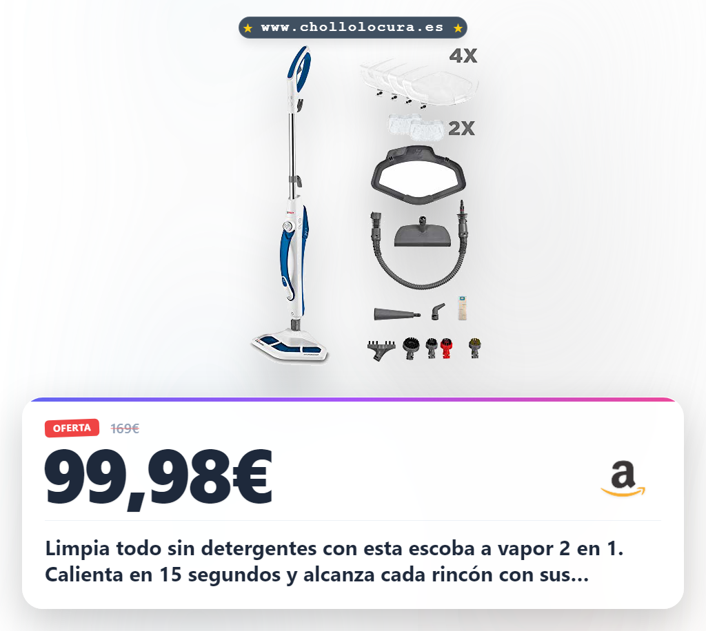 Aprovecha la escoba a vapor 2 en 1 con 17 accesorios para limpiar suelos y superficies al mejor precio