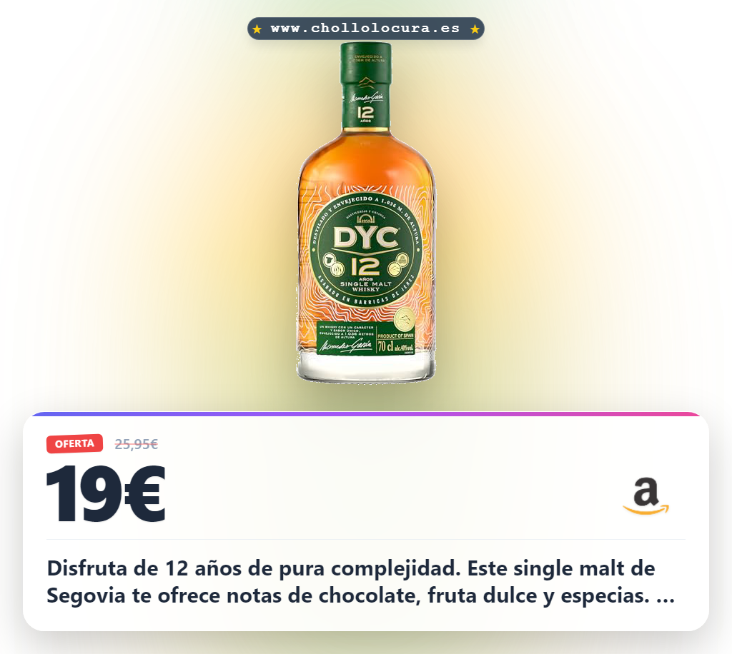 Aprovecha este Whisky Single Malt DYC 12 Años de Segovia en oferta histórica con notas de chocolate y fruta