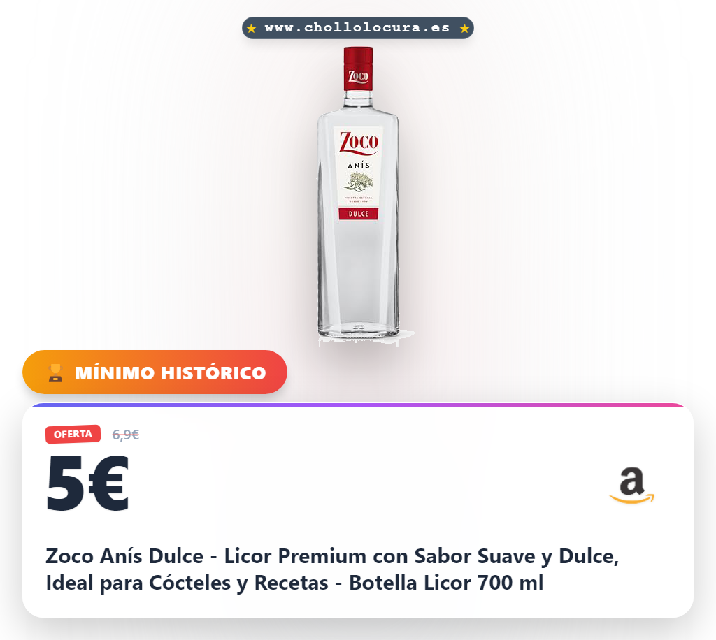 Zoco Anís Dulce - Licor Premium con Sabor Suave y Dulce, Ideal para Cócteles y Recetas - Botella Licor 700 ml