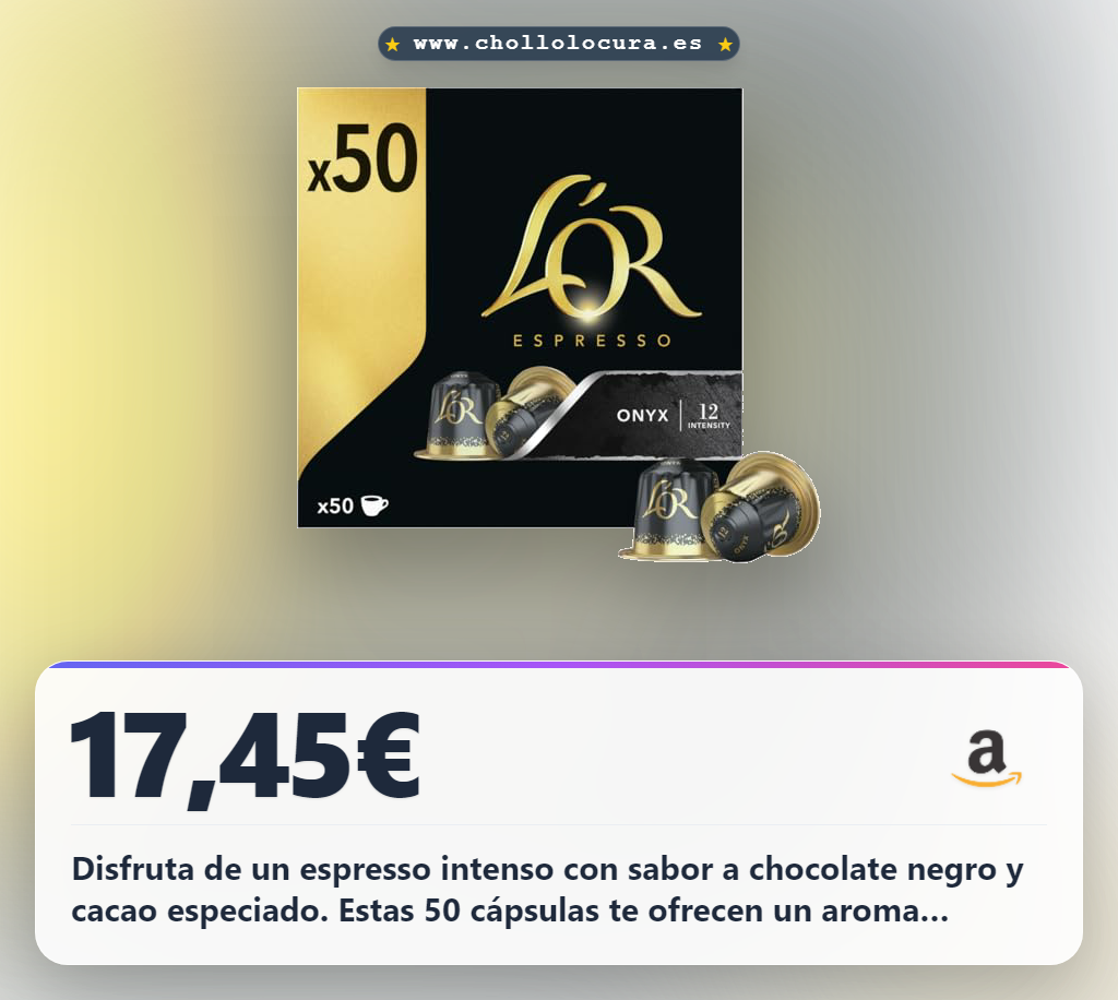 Aprovecha las 50 cápsulas L'OR Espresso Onyx compatibles con Nespresso al mejor precio