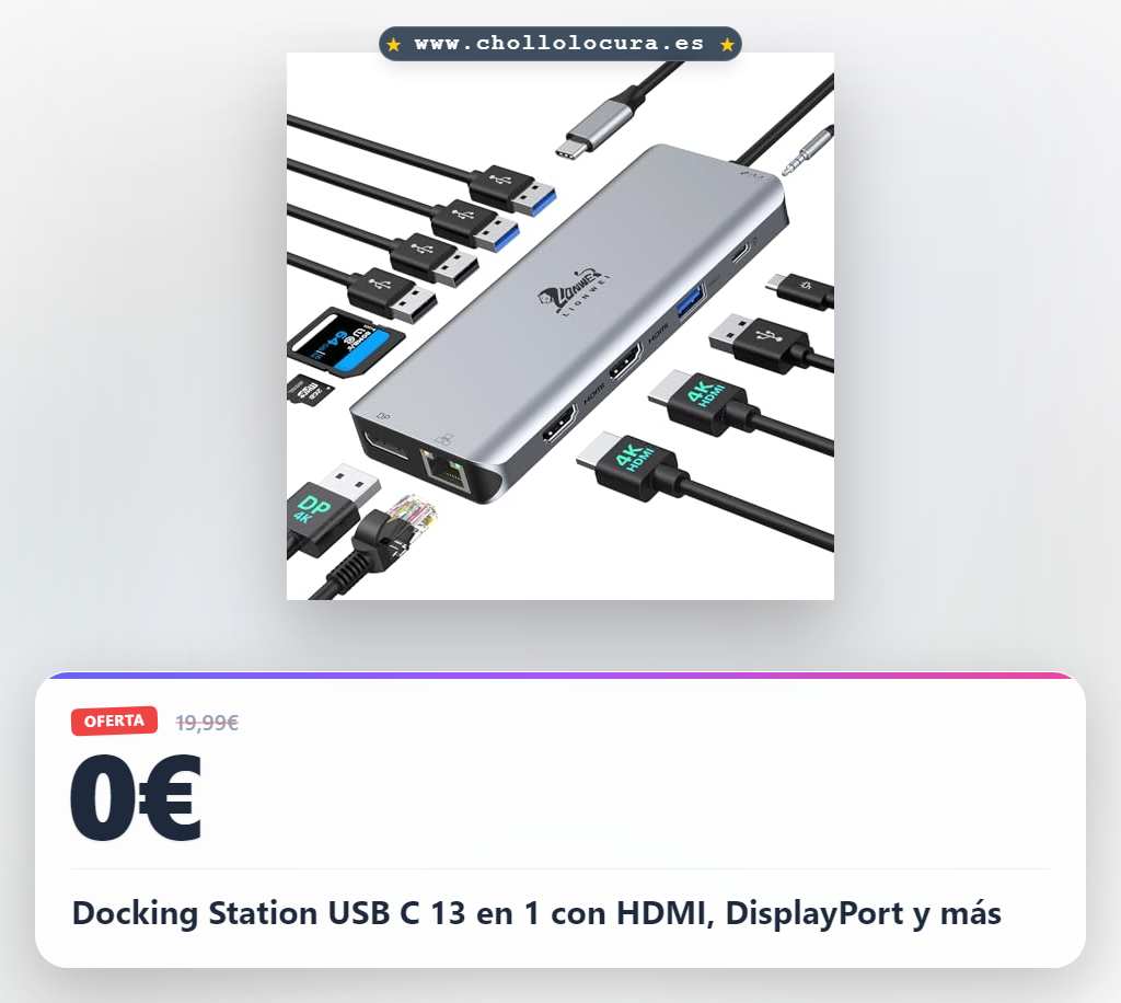 Docking Station USB C 13 en 1 con HDMI, DisplayPort y más