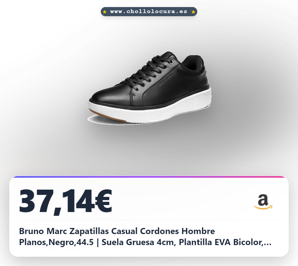Bruno Marc Zapatillas Casual Cordones Hombre Planos,Negro,44.5 | Suela Gruesa 4cm, Plantilla EVA Bicolor, Upper PU, Agarre Diario, Ligero 284g