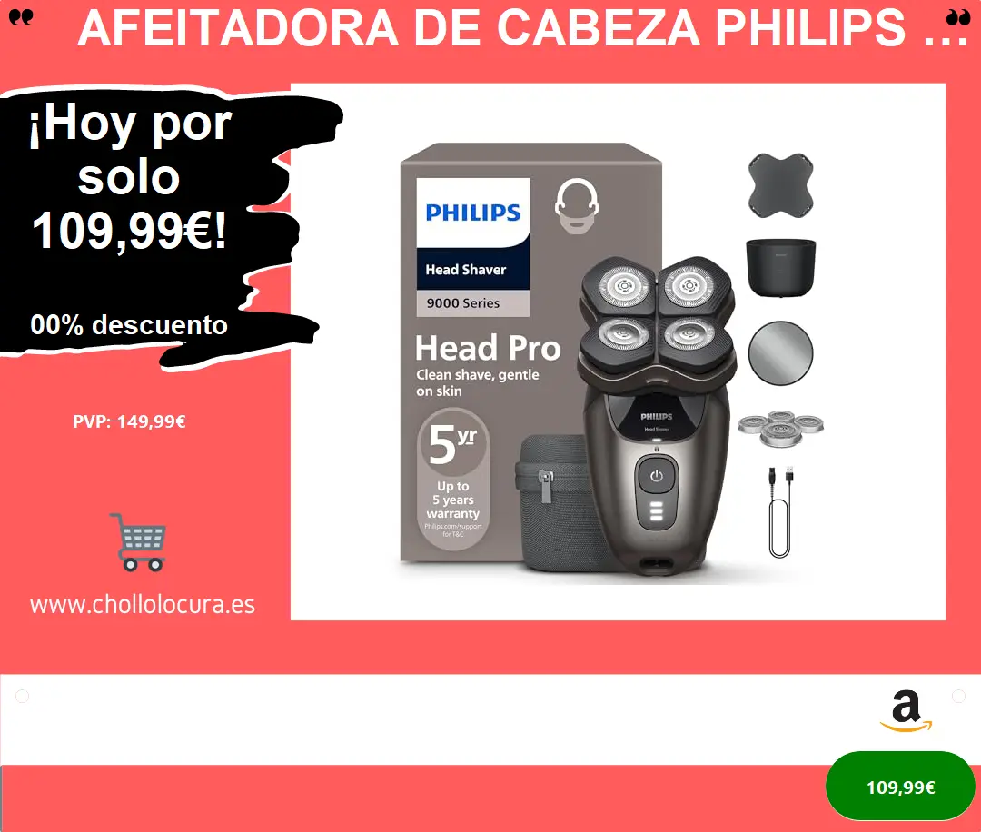 Afeitadora de cabeza Philips Serie 9000 Pro - Afeitadora de cabeza para hombres y mujeres, cabezal flexible 360°, cuchillas ComfortCut para un afeitado apurado y suave, modelo HS9980/15