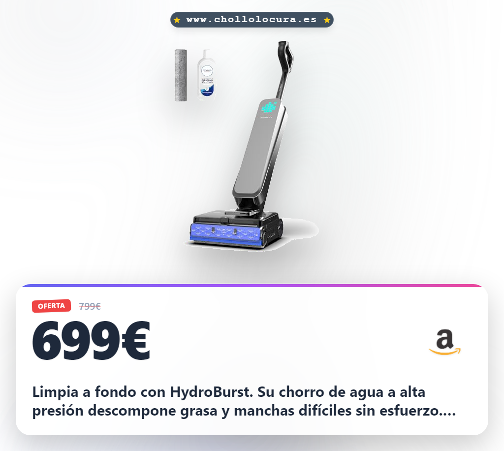 Aprovecha la Tineco Floor One S9 Scientist con limpieza HydroBurst y secado rápido.