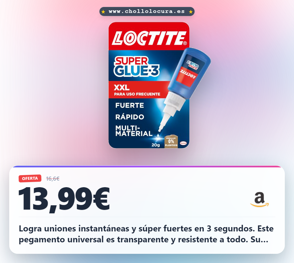 Consigue el pegamento Loctite Super Glue-3 XXL triple resistencia para uso intensivo y adhesivo transparente en oferta