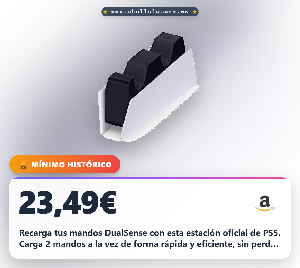 Consigue la estación de carga oficial PS5 para DualSense y DualSense Edge. Carga 2 mandos al mismo tiempo en oferta.