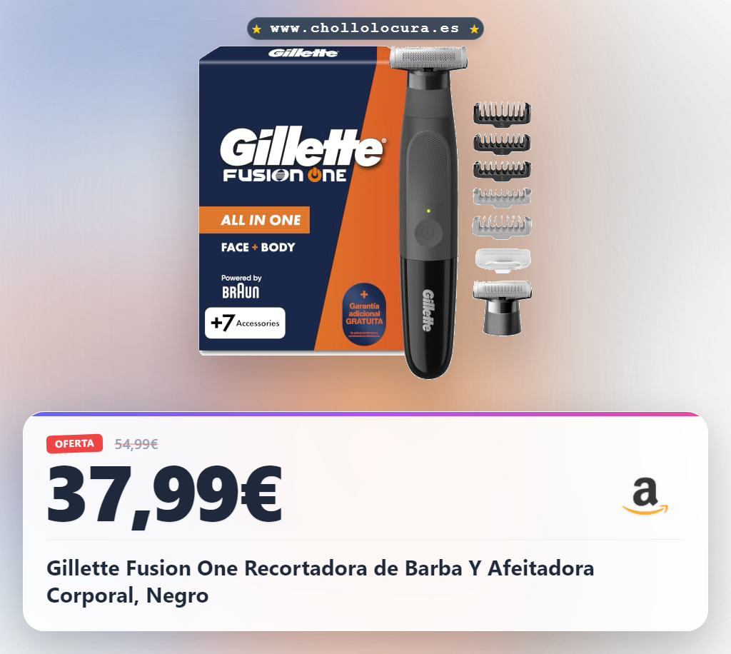 Gillette Fusion One Recortadora de Barba Y Afeitadora Corporal, Negro