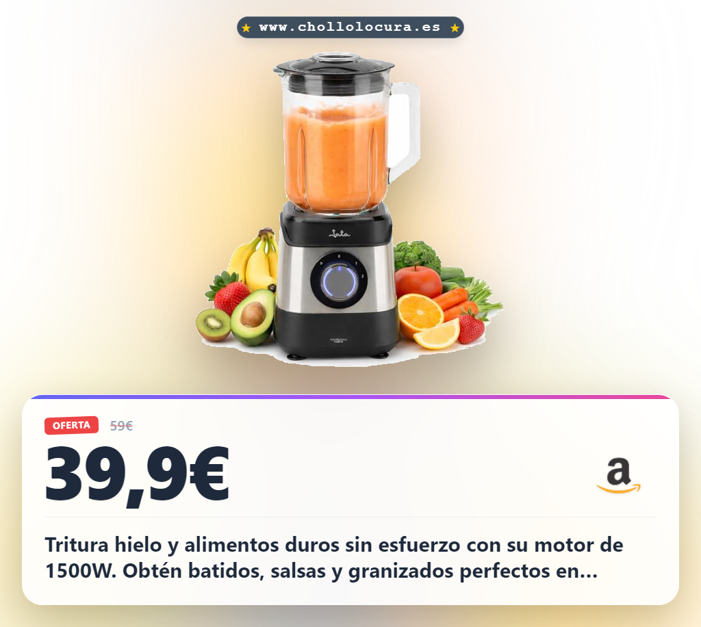 Aprovecha esta batidora de vaso 1500W con motor AC y cuchillas inox para triturar hielo en oferta histórica
