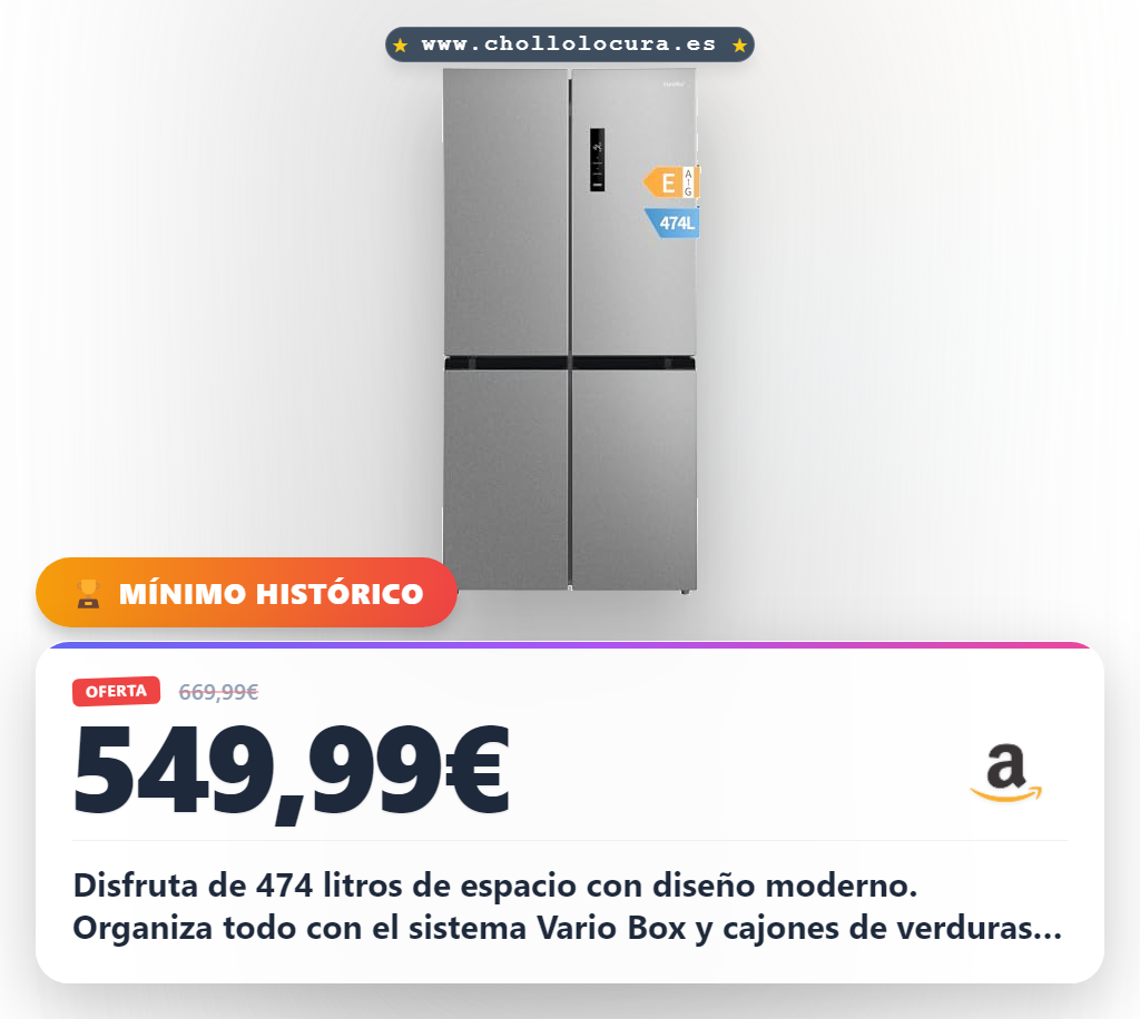 Aprovecha el refrigerador Comfee 474L de 4 puertas con Vario Box y cajón de verduras con 3 temperaturas en oferta histórica