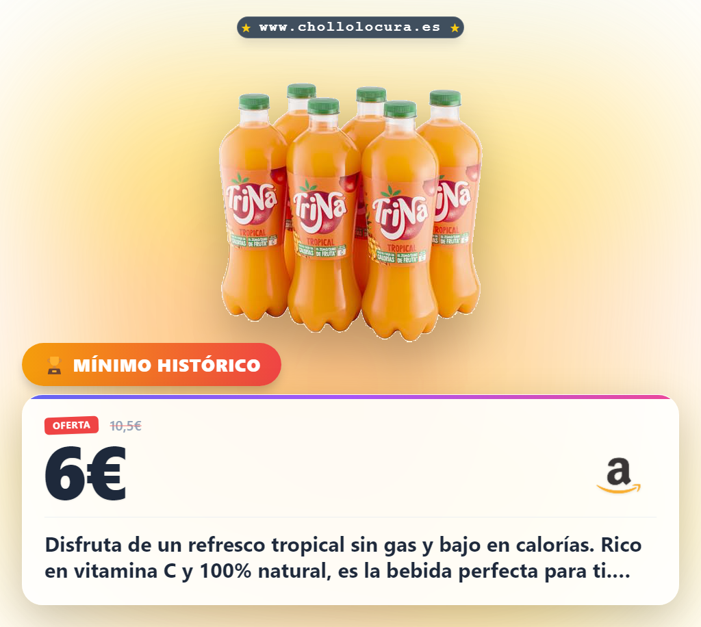 Aprovecha el refresco Trina Tropical sin gas con 40 calorías y alta vitamina C en oferta histórica