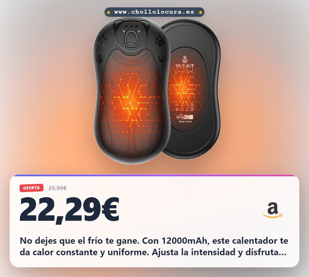 Aprovecha el Calentador de Manos OUTJUT 2 en 1 con batería de 12000mAh y calor uniforme a precio de chollo