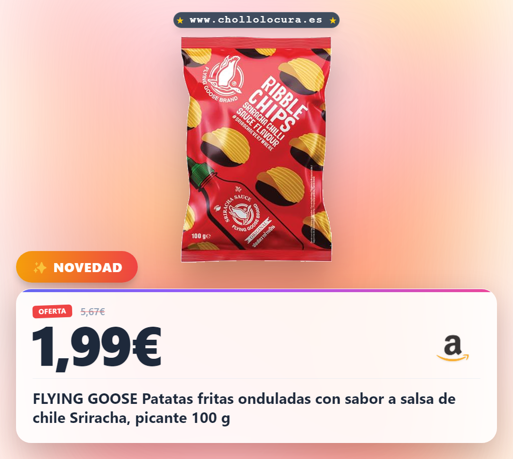 FLYING GOOSE Patatas fritas onduladas con sabor a salsa de chile Sriracha, picante 100 g
