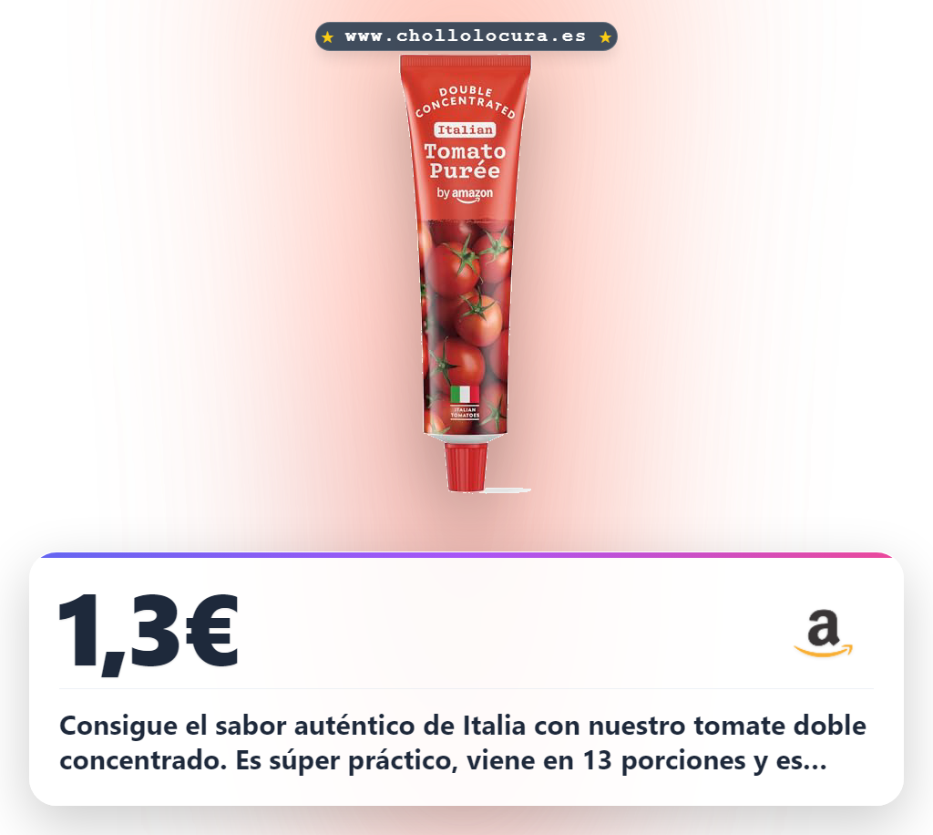 Ahorra con el concentrado doble de tomate italiano 200g. Ideal para dietas veganas y vegetarianas a precio de chollo.