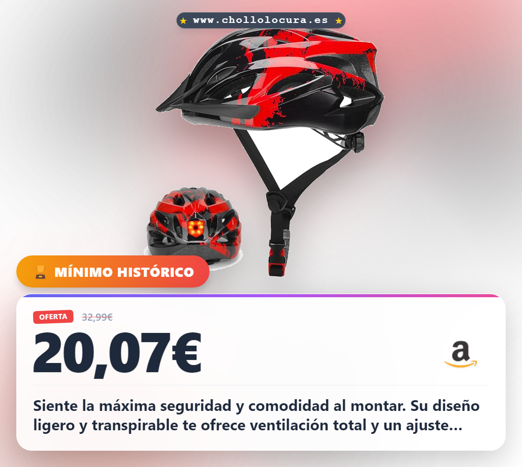 Consigue casco de bicicleta ajustable con luz LED y ventilación para montaña a precio de chollo