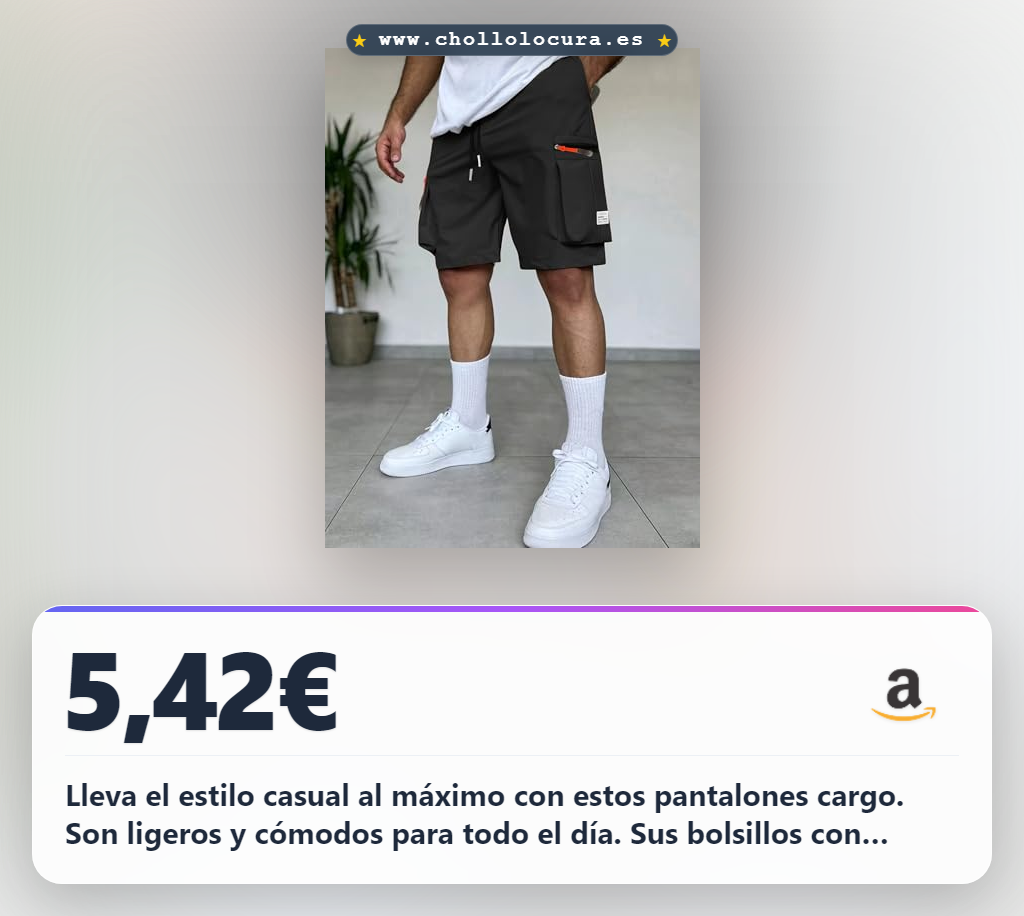 Aprovecha estos pantalones cortos cargo para hombre negros con cremallera y 4 bolsillos al mejor precio
