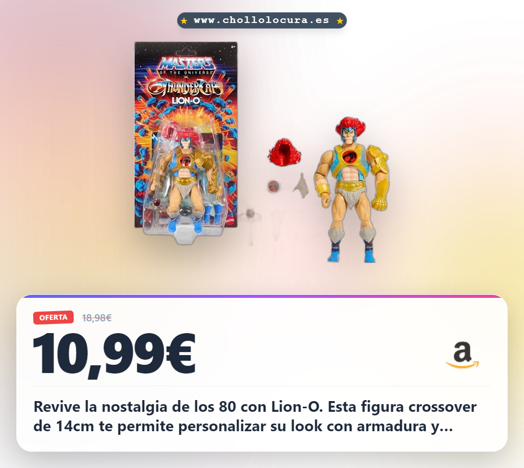 Compra la figura Lion-O de Thundercats y MOTU, crossover de los 80 con armadura y accesorios al mejor precio