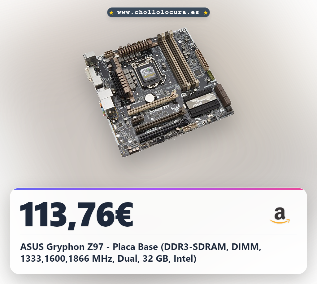 ASUS Gryphon Z97 - Placa Base (DDR3-SDRAM, DIMM, 1333,1600,1866 MHz, Dual, 32 GB, Intel)