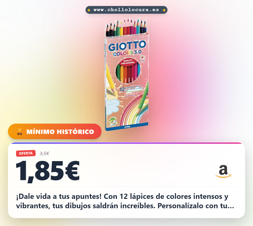 Encuentra el estuche Giotto Colors 3.0 de 12 lápices de colores vivos y personalizable a precio de chollo