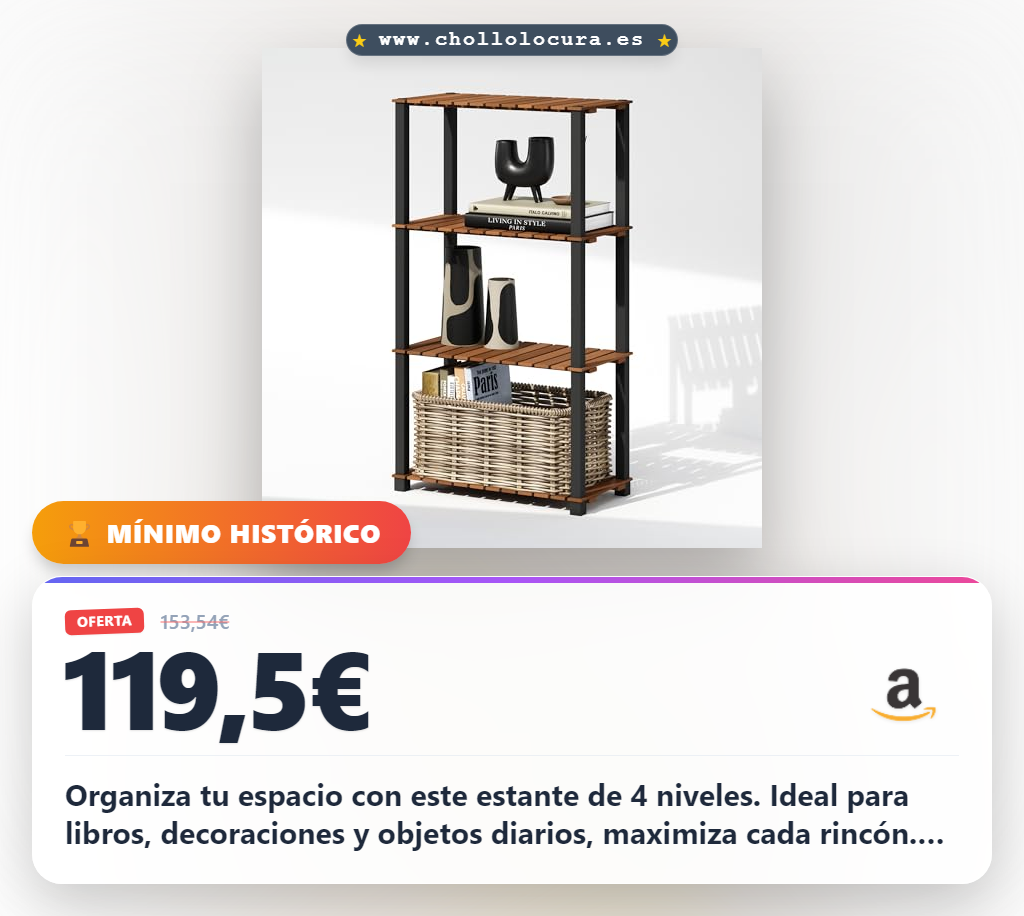 Llévate este estante de exhibición Furinno de 4 niveles con madera natural para organizar tu casa al mejor precio y disfrutar el orden