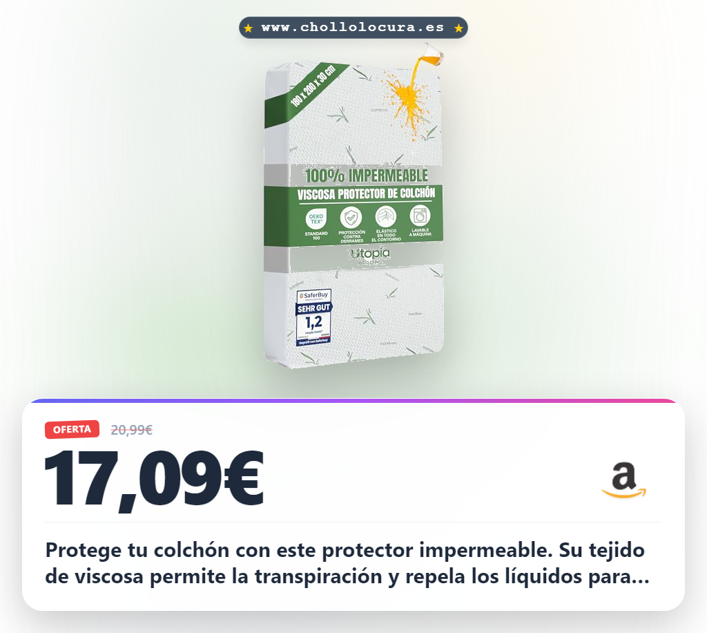 Aprovecha este protector de colchón impermeable de viscosa con certificación Oeko-Tex y transpirable al mejor precio