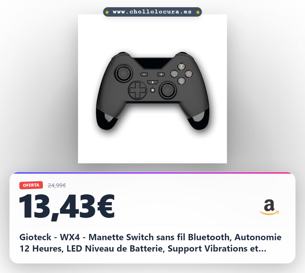 Gioteck - WX4 - Manette Switch sans fil Bluetooth, Autonomie 12 Heures, LED Niveau de Batterie, Support Vibrations et Mouvement, Manette pour Nintendo Switch et PC Noir (Windows 8.1) para Nintendo Switch