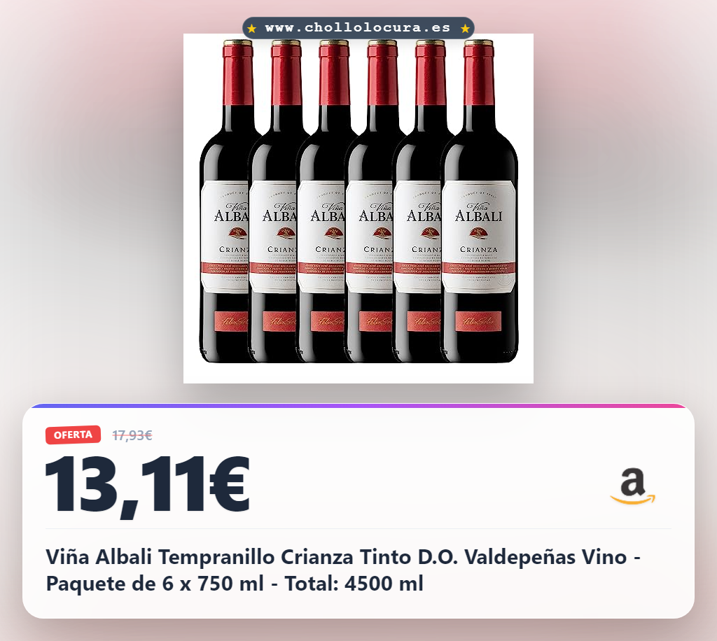 Viña Albali Tempranillo Crianza Tinto D.O. Valdepeñas Vino - Paquete de 6 x 750 ml - Total: 4500 ml